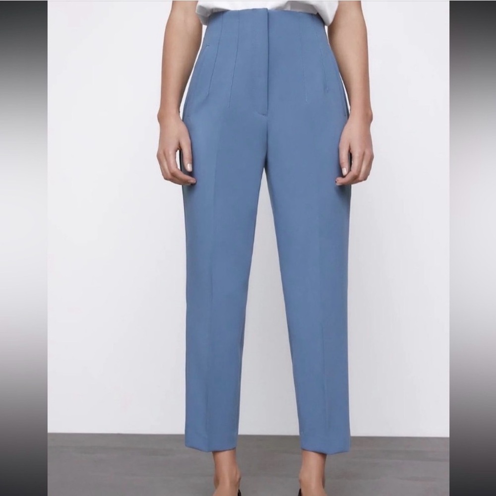 Zara High Waist Pants Trousers Blue